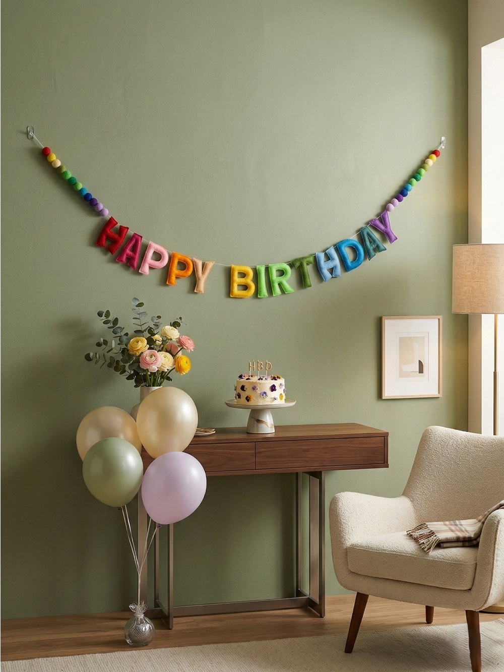 NWT Colorful Felt Happy Birthday Banner & Rainbow Garland Party Decor